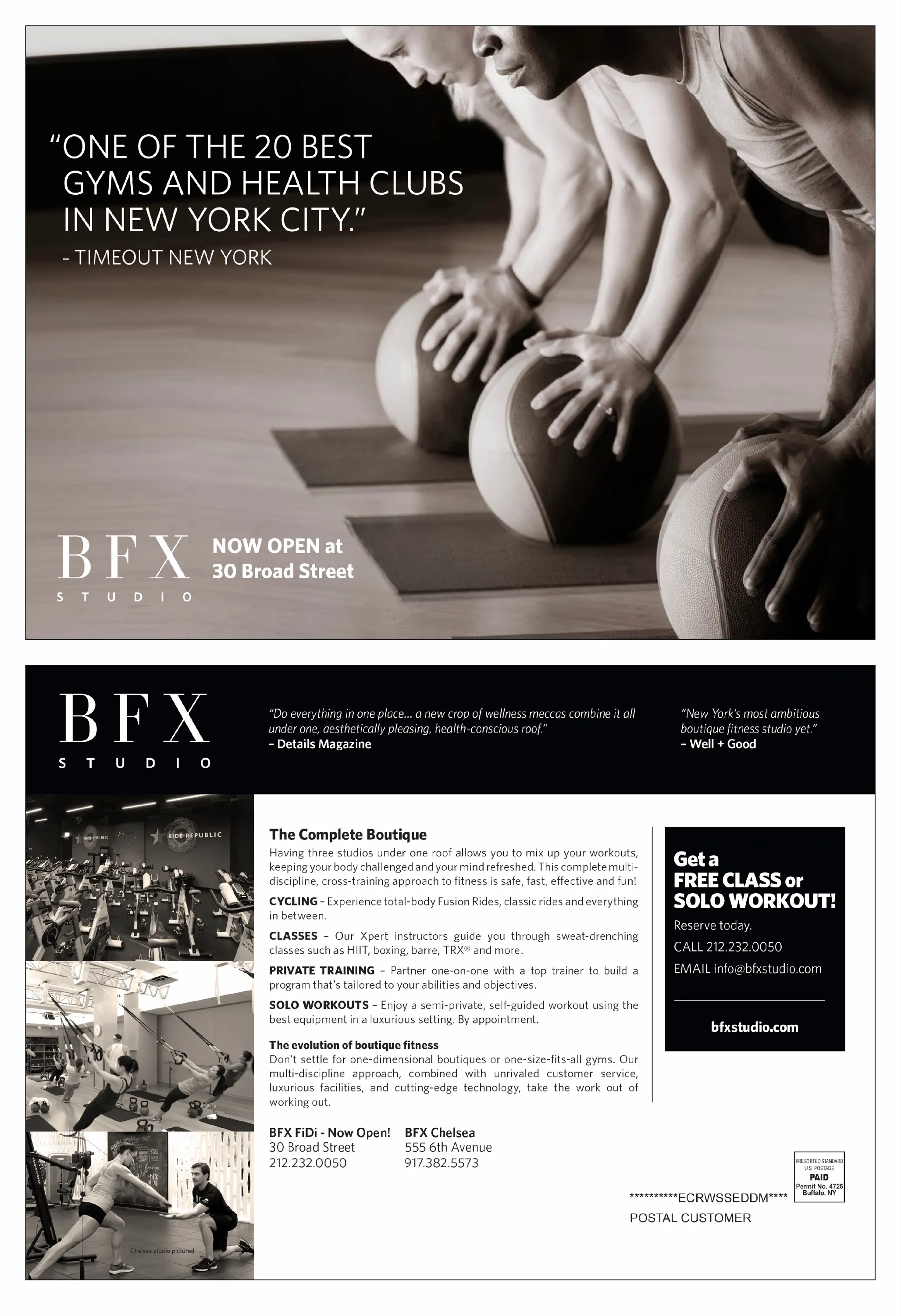 BFX Studio mailer: One of the 20 best gyms and health clubs in New York City
