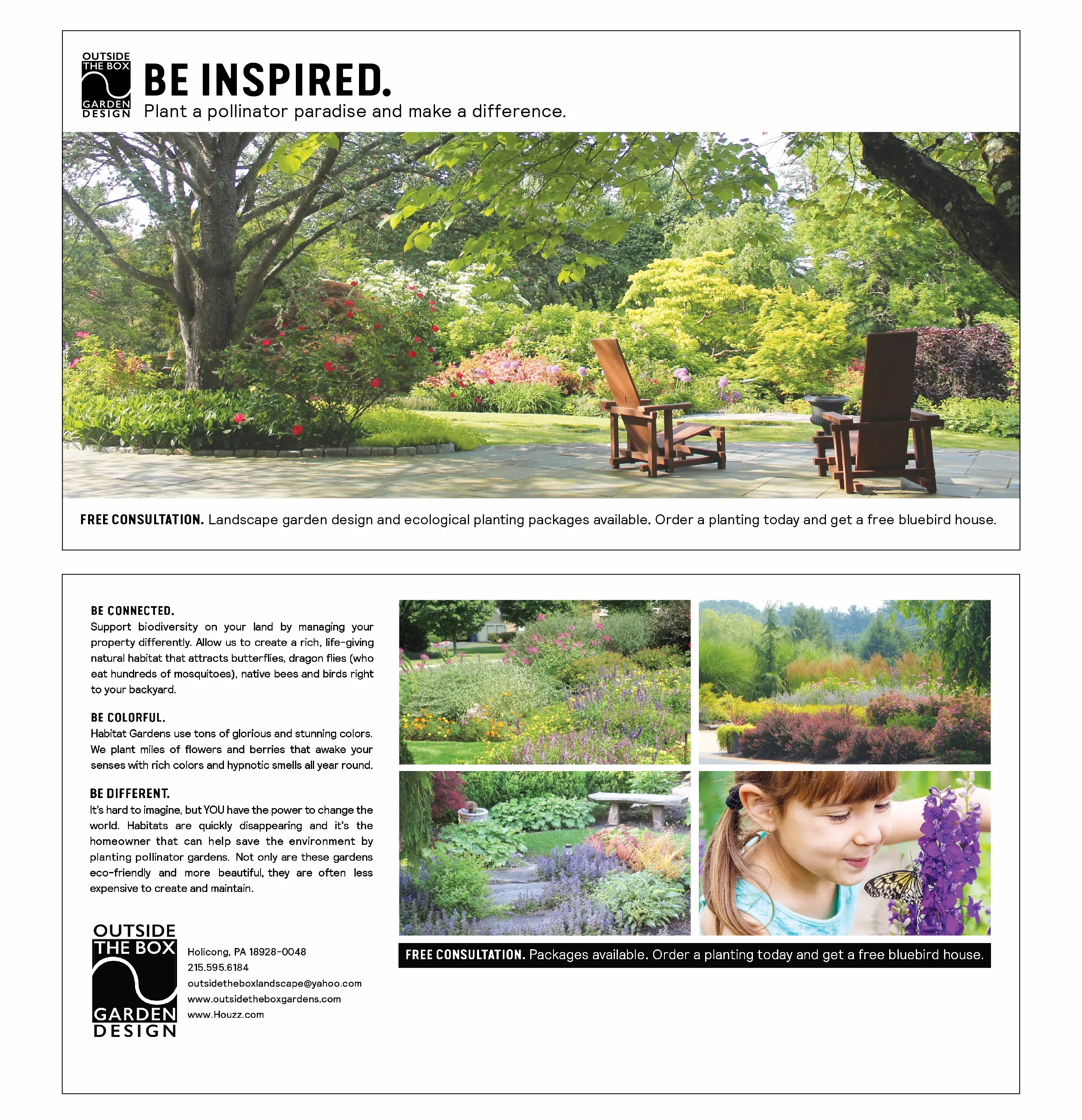 Outside the Box Garden Design mailer: Be inspired, plant a pollinator paradise